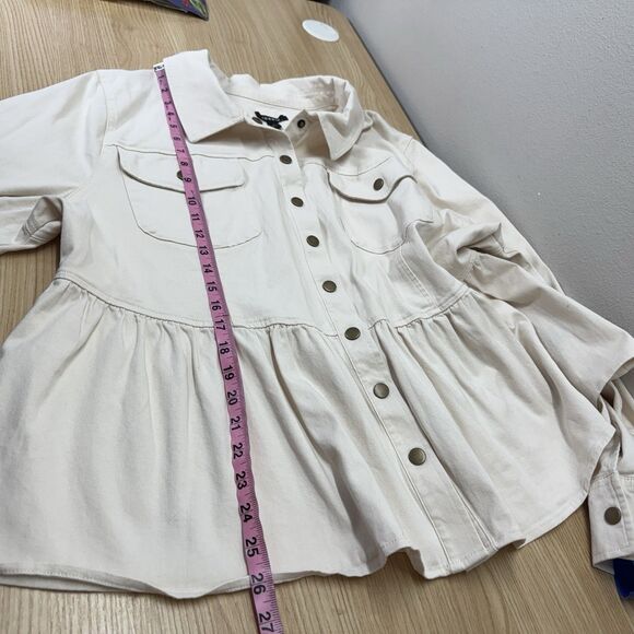 Torrid Peplum Utility Jacket Plus Size 2 Cargo Military Coat Cream Shacket Barn - Picture 6 of 7